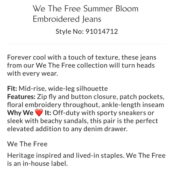 Free People We The Free Summer Bloom embroidered Jeans 
Size 32 - Picture 15 of 15